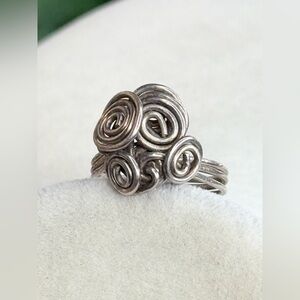 Handcrafted Silver Tone Wire Spiral Ring | Sculptural Artisan Style | Size 7